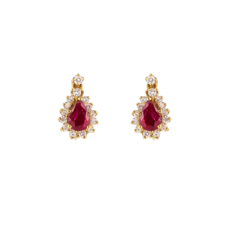 Marcolino Brincos Ouro Branco e Rubis Lagrima 300343