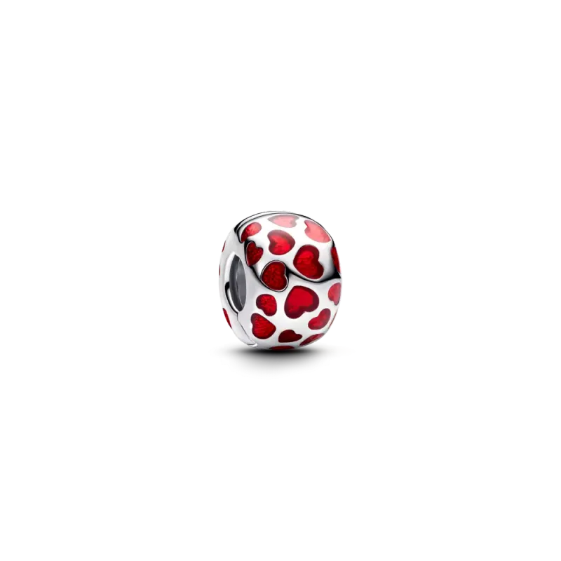 PANDORA Hearts sterling silver clip with transparent red enamel