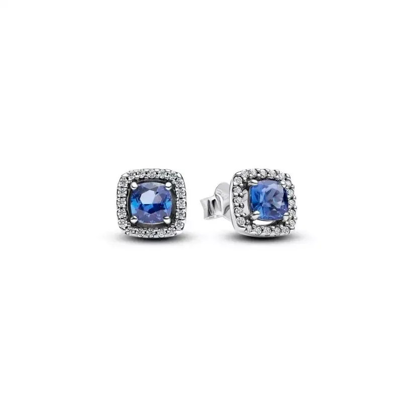 PANDORA Sterling silver stud earrings with cornflower blue crystal a 293551C01