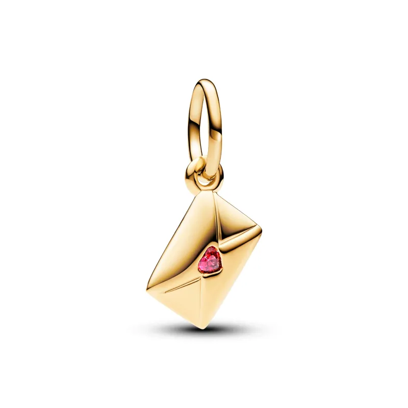 Pandora Love envelope 14k gold-plated dangle with red cubic zirconia 762606C01