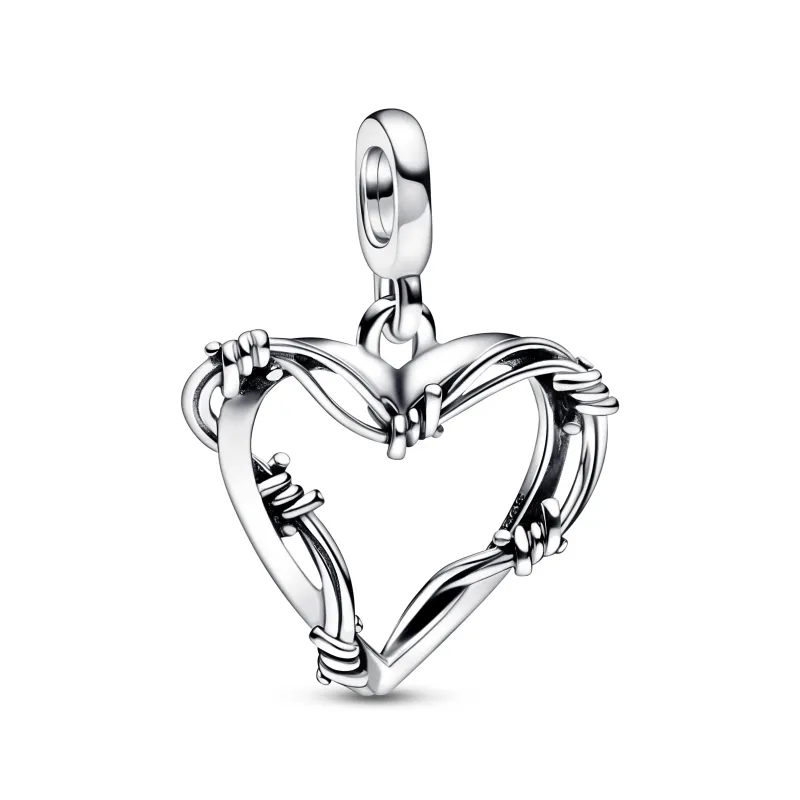 PANDORA Barbed wire heart sterling silver medallion 792526C00
