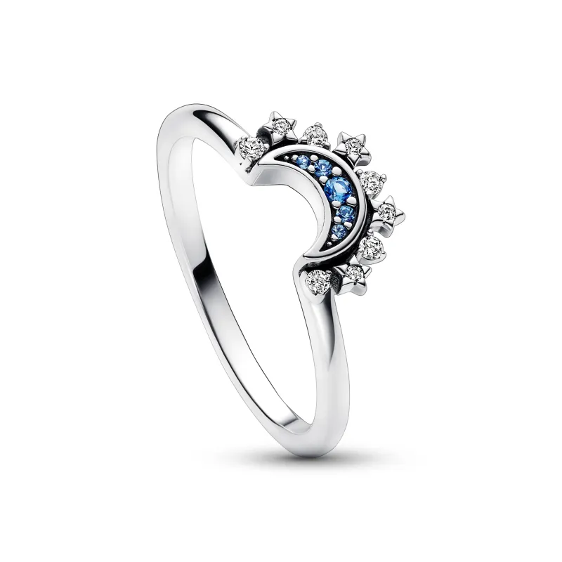 Pandora Celestial Blue Sparkling Moon Ring 192675C01-48