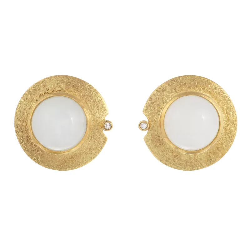 Marcolino Brincos Ouro Amarelo com Pedra Leitosa e Diamante BR40