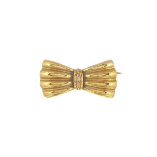 Alfinete Ouro Amarelo 5 Diamantes (Laço)
