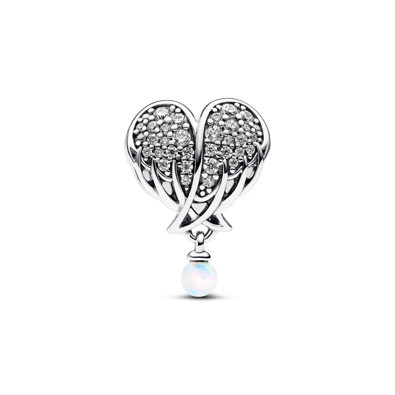 Pandora Angel wing heart sterling silver charm with clear cubic zirc 792980C01