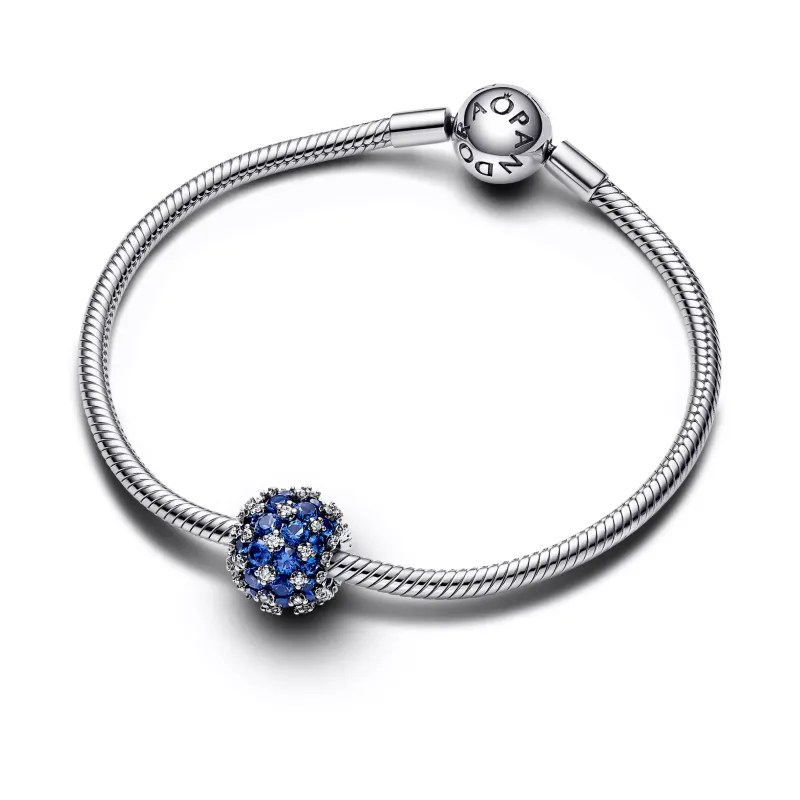 Pandora Sterling silver charm with princess blue crystal and clear c 792630C02