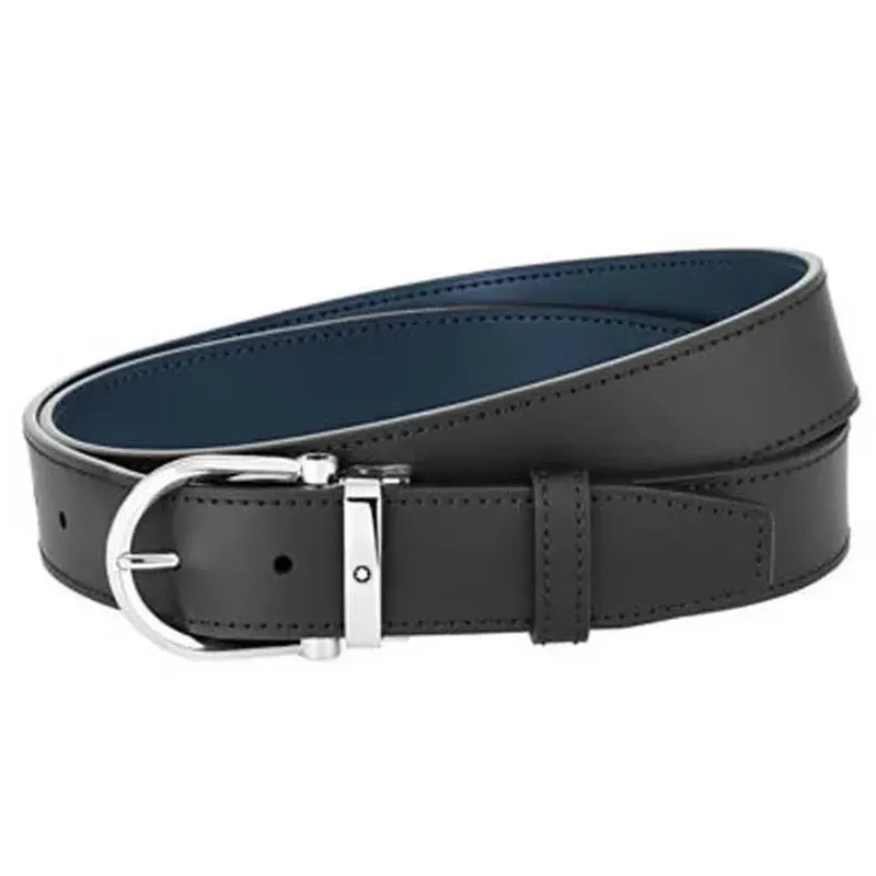 Montblanc Belt - Horseshoe Shiny Stainless Steel Pin Buckle Blue&Black 128784