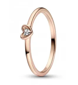 Heart 14k rose gold-plated ring with clear cubic zirconia   