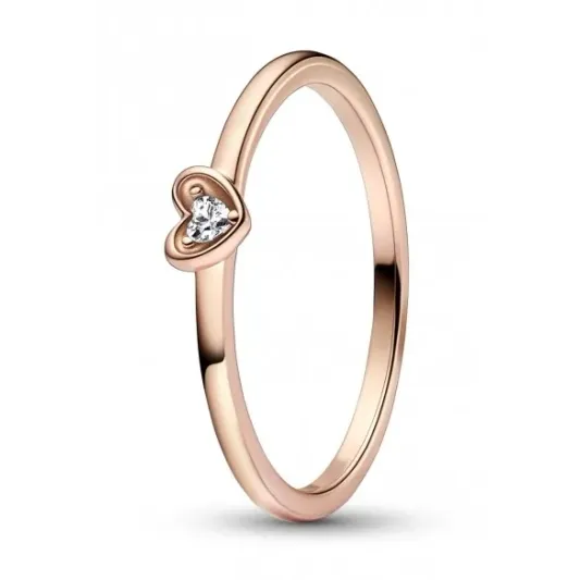 Pandora Heart 14k rose gold-plated ring with clear cubic zirconia 182495C01-54