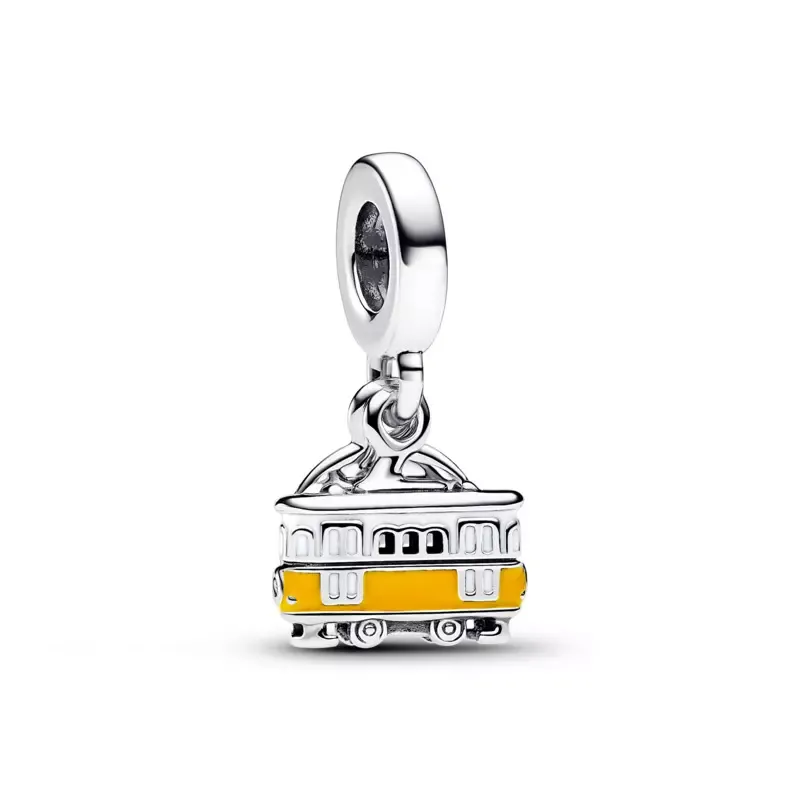 Pandora Engravable Lisbon tram sterling silver double dangle with cl 793333C01
