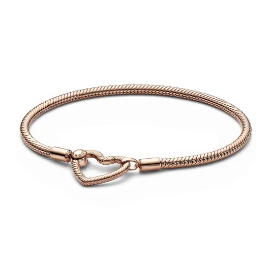 Pandora Snake chain 14k rose gold-plated bracelet with heart clasp 582257C00-18