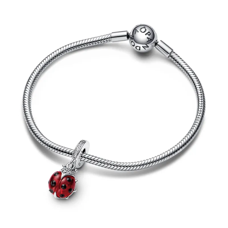 Pandora Ladybird sterling silver dangle with salsa red crystal, clea 792571C01
