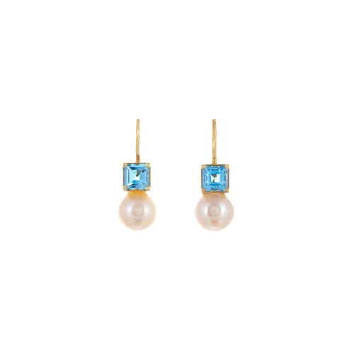Image Yellow Gold Rose Blue Topaz Earrings