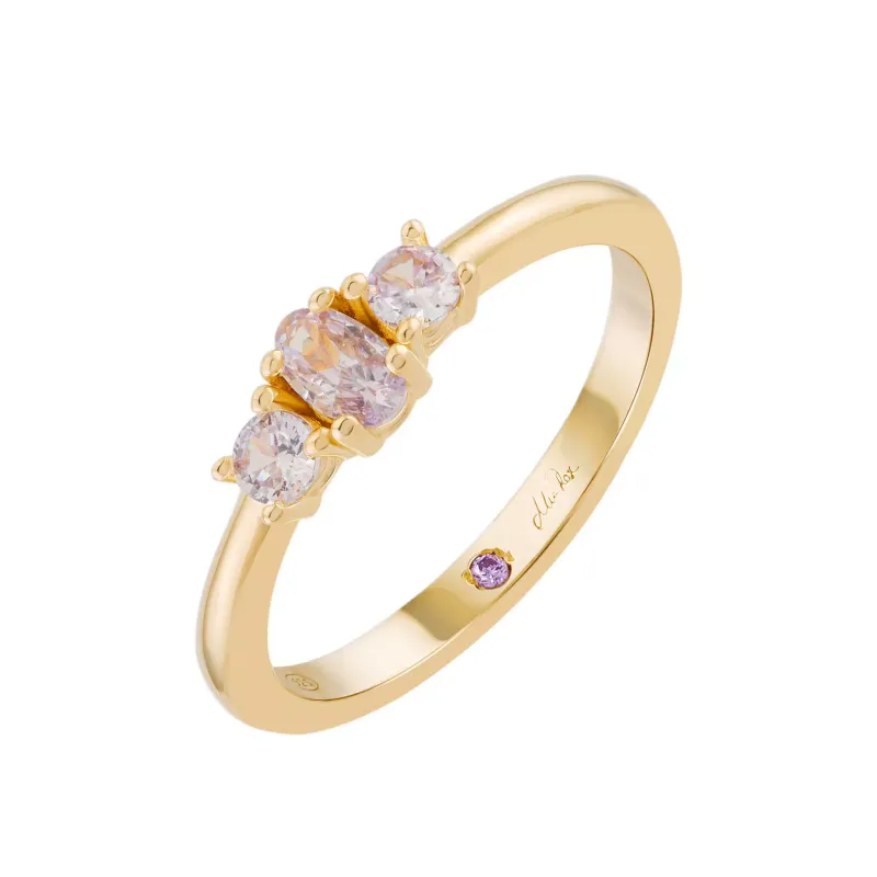 Unike Mia Rose 3 Stones Pink & Blue Golden Ring UK.AN.1204.0494