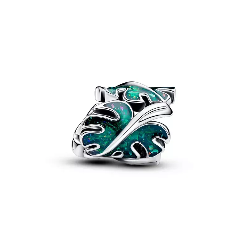 Pandora Monstera leaves sterling silver charm with holographic glitt 793332C01
