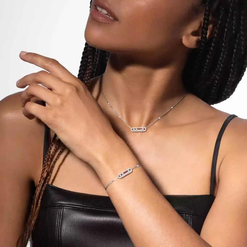 Messika Colar Pavé de Diamantes em Ouro Branco Baby Move MEK.01.FI.04322.WG