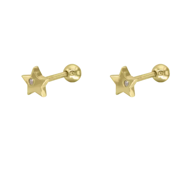 BRINCOS DOURADOS ESTRELA PEDRAS BRANCAS