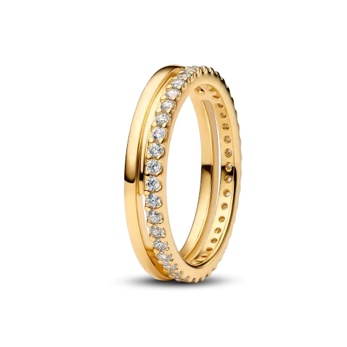 Image 14k Gold-plated ring with clear cubic zirconia
