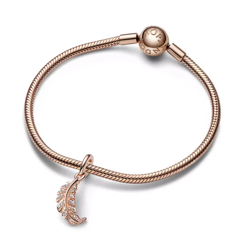 Pandora Feather 14k rose gold-plated dangle with clear cubic zirconi 782578C01