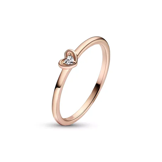 Pandora Heart 14k rose gold-plated ring with clear cubic zirconia 182495C01-54