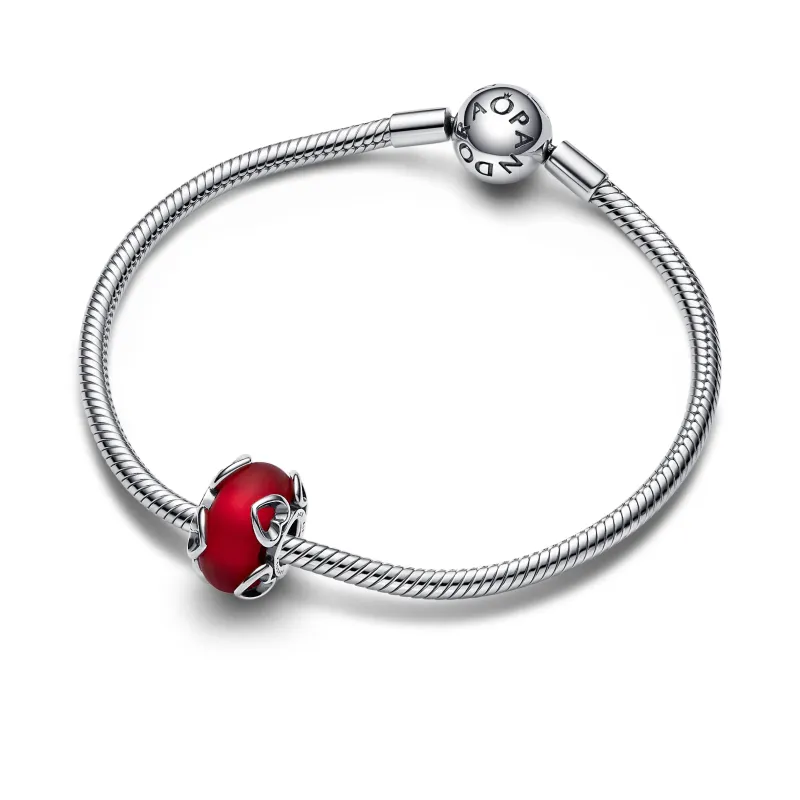 Pandora Heart sterling silver charm with frosted red Murano glass an 792497C01