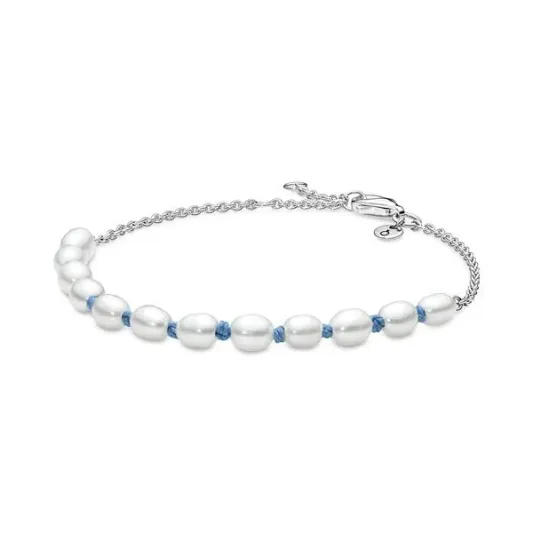Pandora Freshwater Cultured Pearl Blue Cord Chain Bracelet           591689C01-16