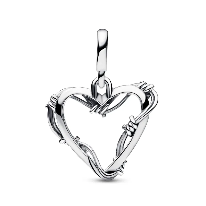 PANDORA Barbed wire heart sterling silver medallion 792526C00