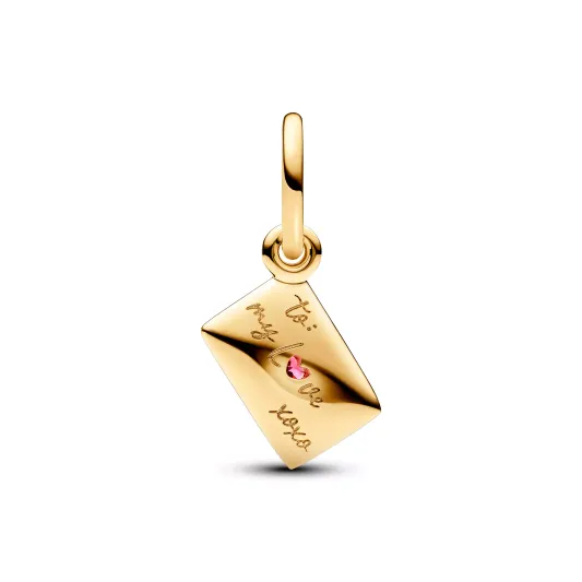Pandora Love envelope 14k gold-plated dangle with red cubic zirconia 762606C01