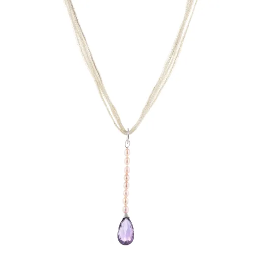 Image Calgaro Silver Necklace with Pearls and Amethyst