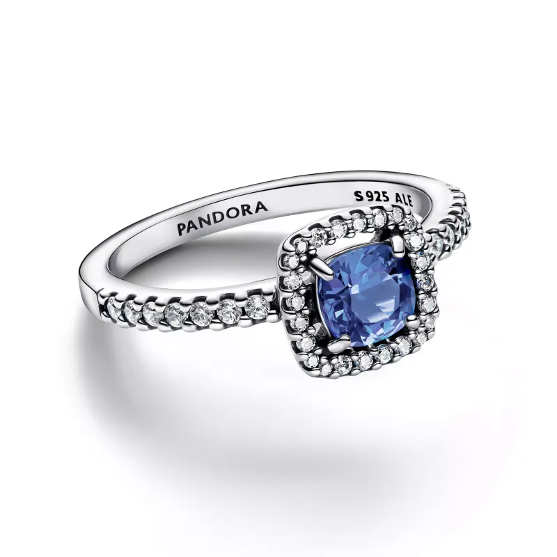 Pandora Sterling silver ring with cornflower blue crystal and clear 193555C01-52