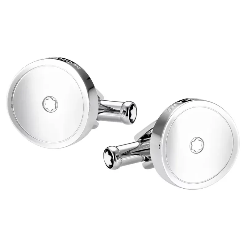 Montblanc Cufflinks, round, steel, MONTBLANC emblem 111314