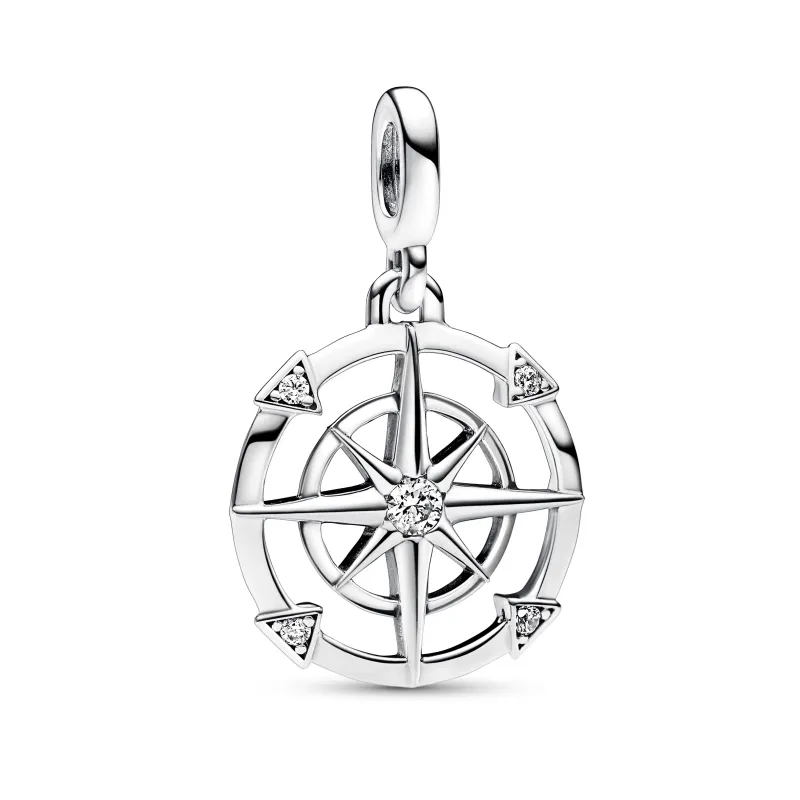 Pandora Compass sterling silver medallion with clear cubic zirconia 792693C01