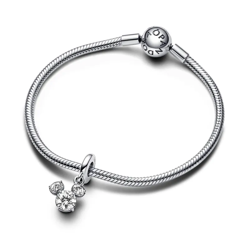 Pandora Disney Mickey silhouette sterling silver dangle with clear c 793031C01