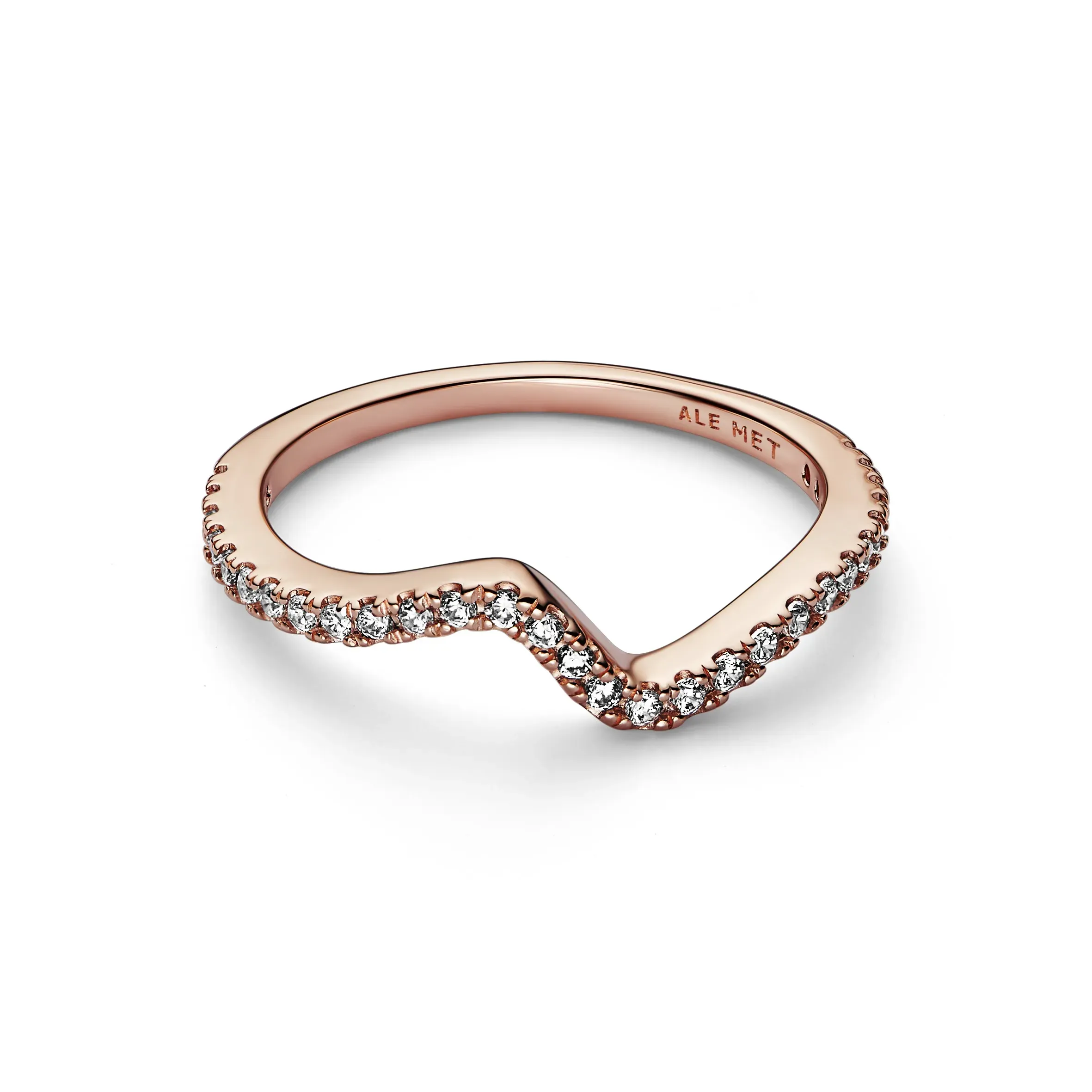 Wave 14k rose gold-plated ring with clear cubic zirconia    