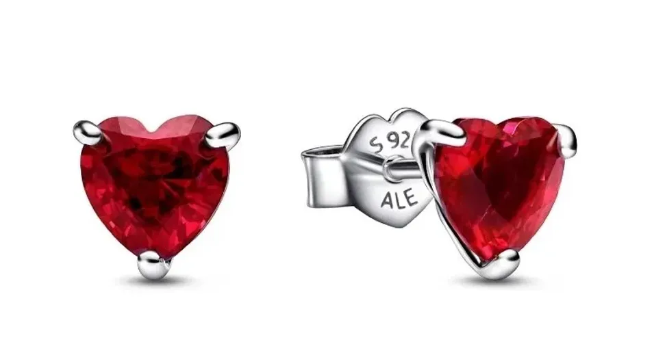 Heart sterling silver stud earrings with cherries jubilee re