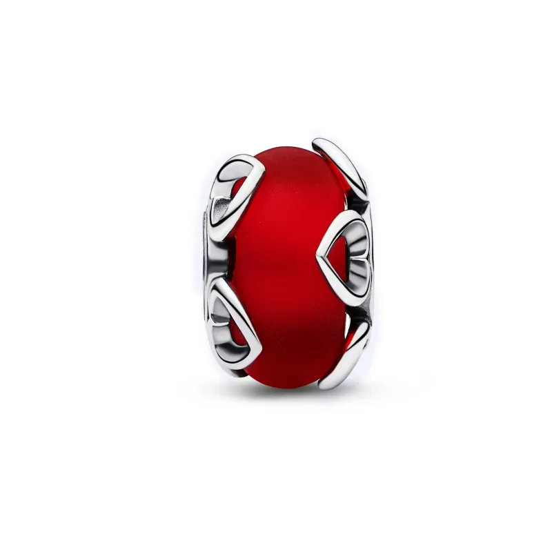 Pandora Heart sterling silver charm with frosted red Murano glass an 792497C01