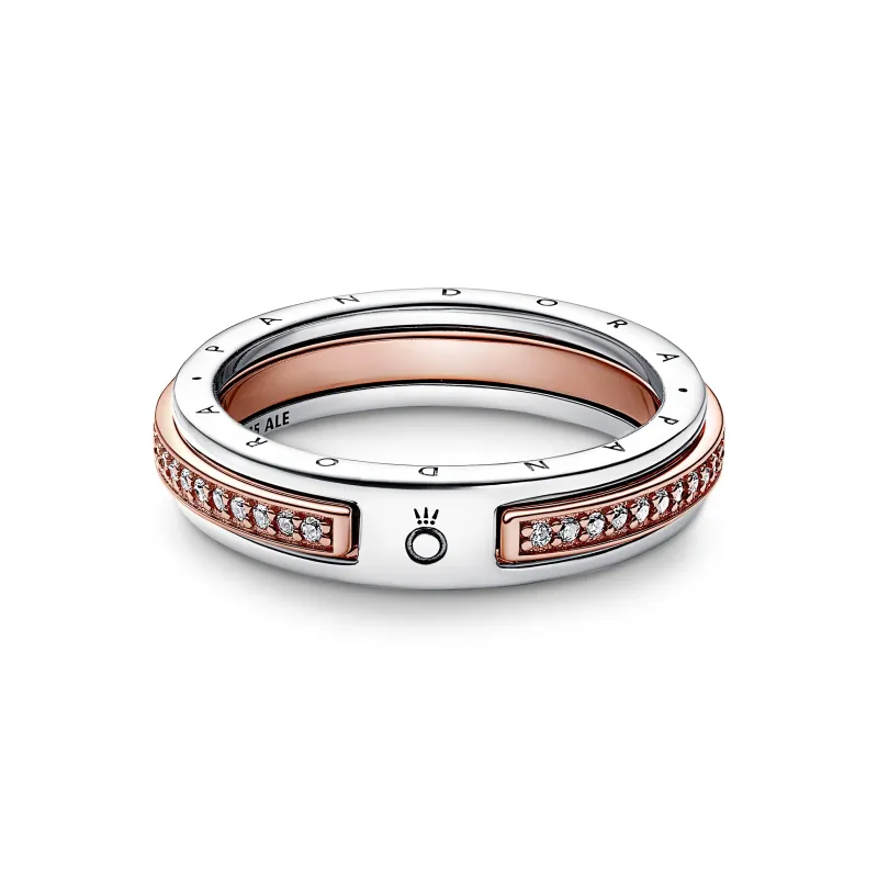 Pandora Anel Dois Tons Pavé e Logo Pandora Signature 182773C01-56