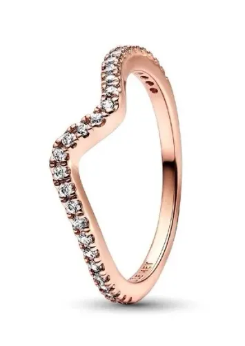 Wave 14k rose gold-plated ring with clear cubic zirconia    