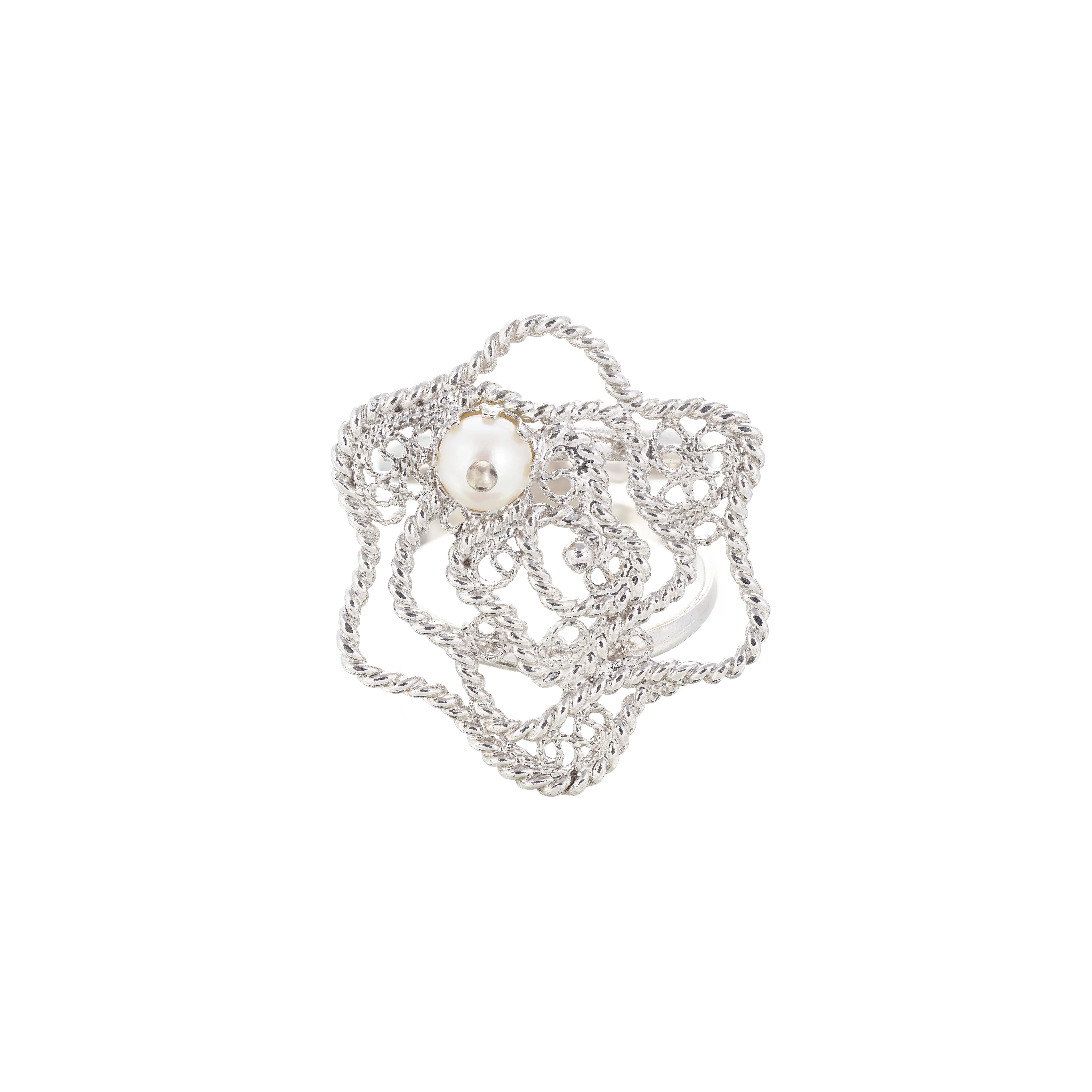 Image Silver Filigree Ring with Pearl