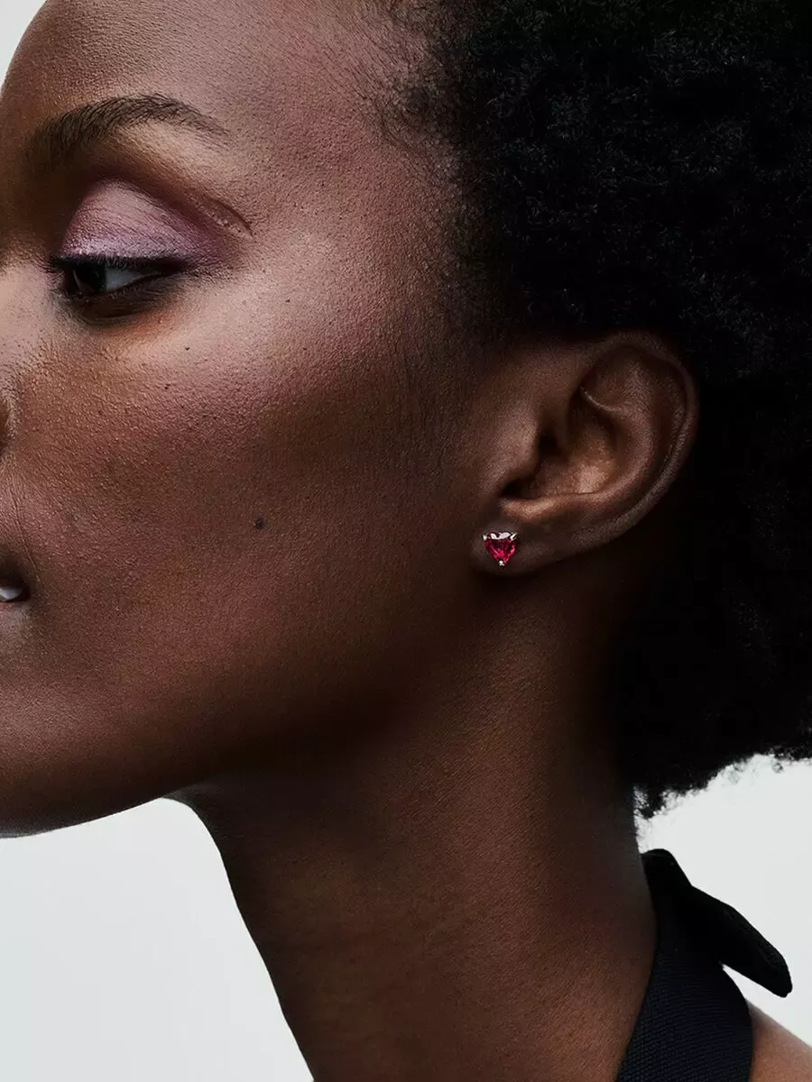 Heart sterling silver stud earrings with cherries jubilee re