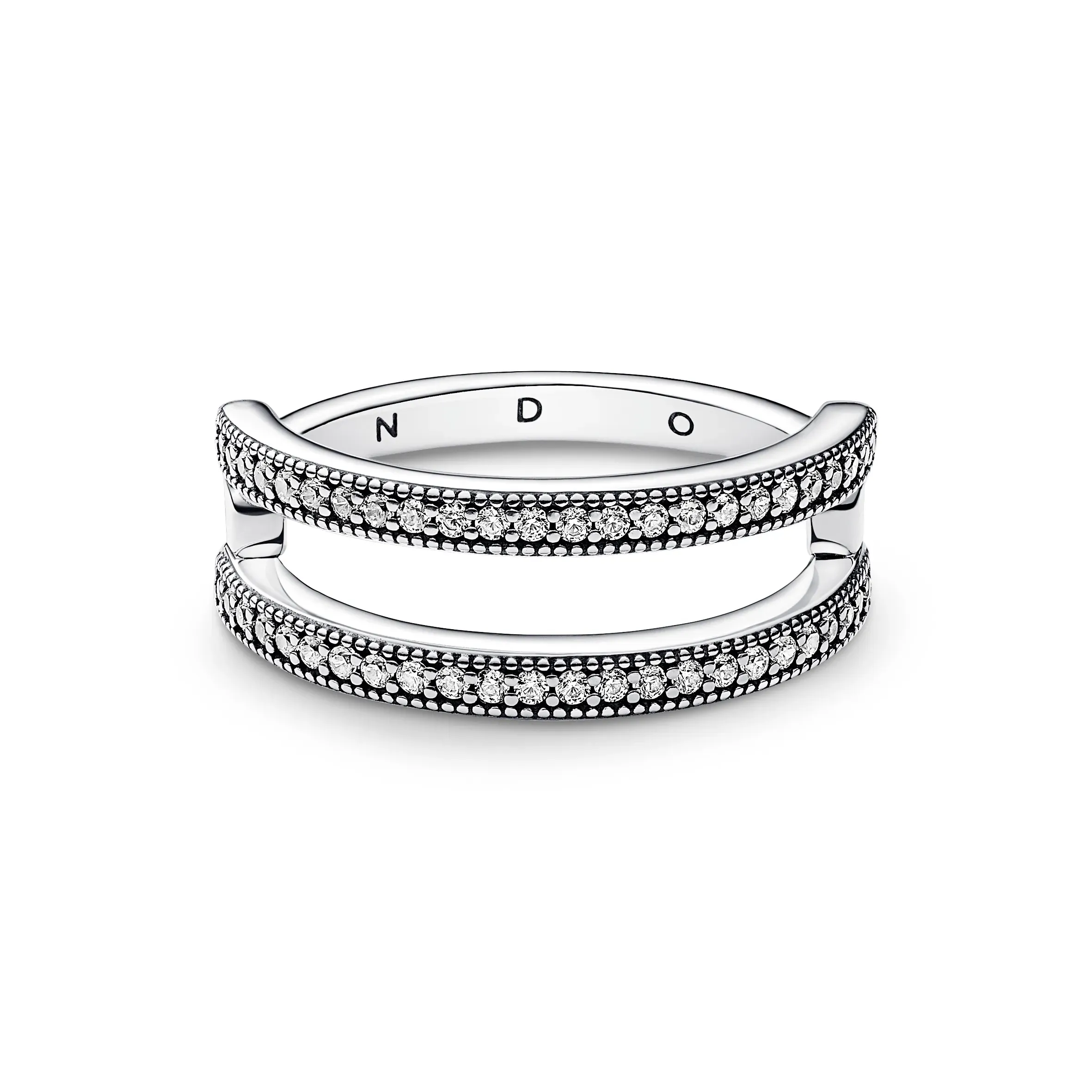 Anel de Aro Duplo Logo e Pavé Pandora Signature