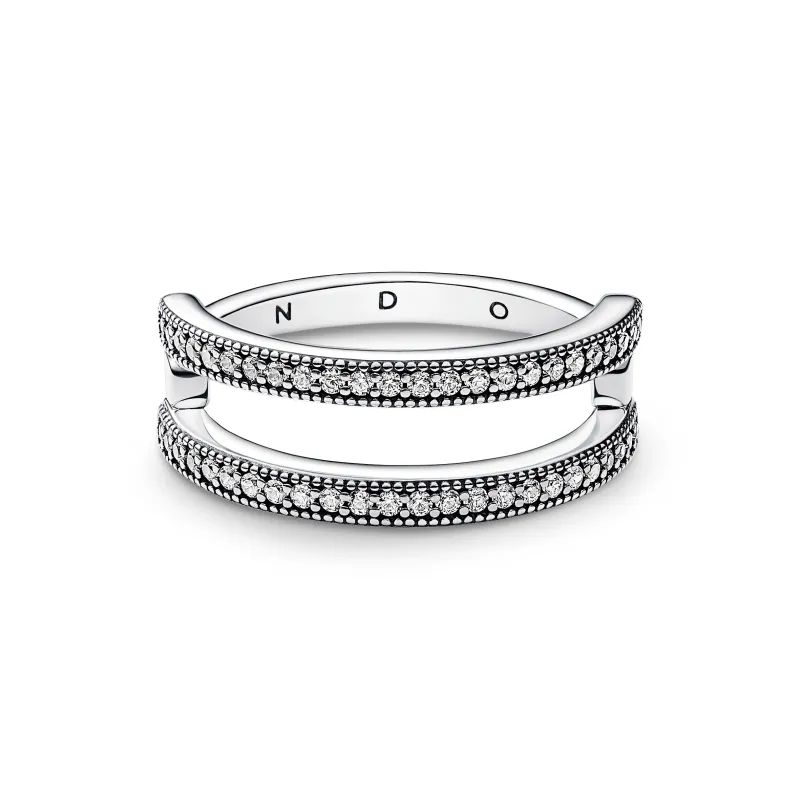 Pandora Anel de Aro Duplo Logo e Pavé Pandora Signature 192779C01-56