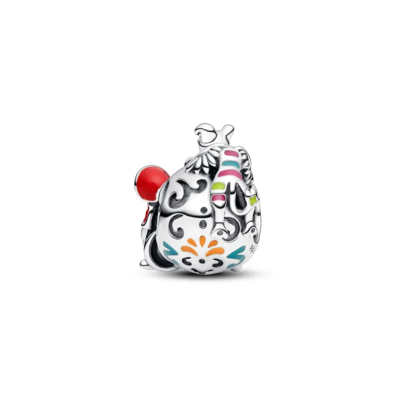 Pandora Disney Pixar Coco skull sterling silver charm with red, gree 792817C01