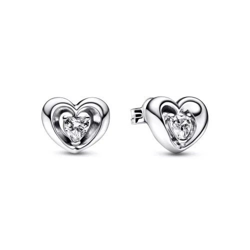 Heart sterling silver stud earrings with clear cubic zirconi