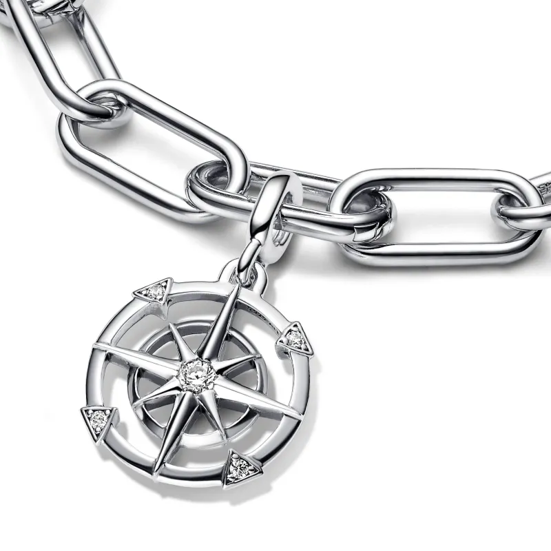 Pandora Compass sterling silver medallion with clear cubic zirconia 792693C01