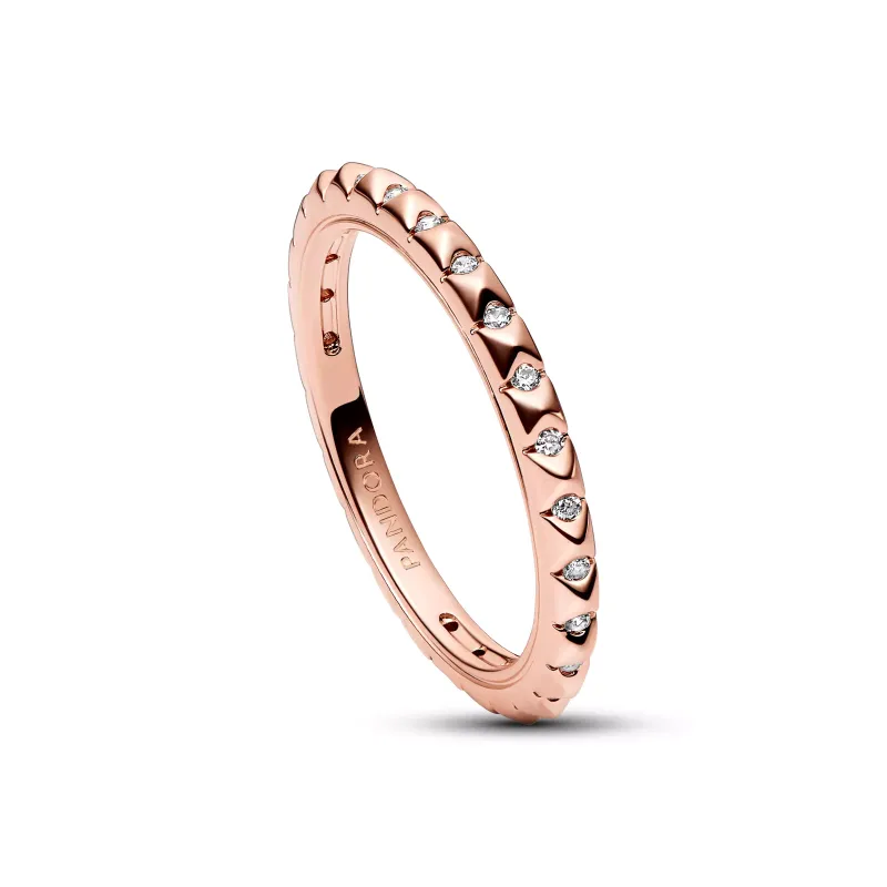 Pandora 14k Rose gold-plated pyramid studded ring with clear cubic z 182800C01-56