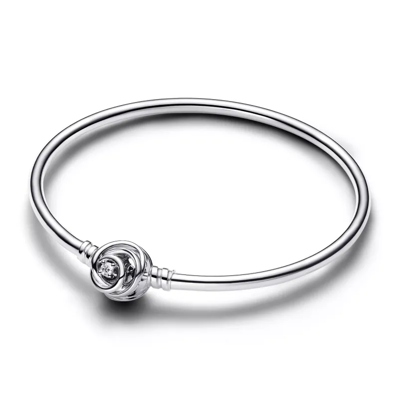 Pandora Sterling silver bangle with encircled clasp and clear cubic 593229C01-19