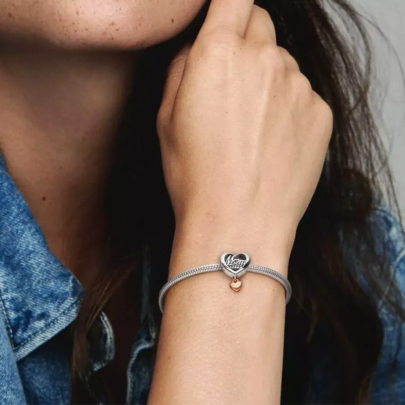 Pandora Mum and heart sterling silver and 14k rose gold-plated charm 789372C00