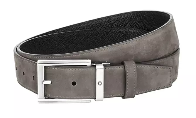Cinto de couro reversível preto/taupe de 35 mm