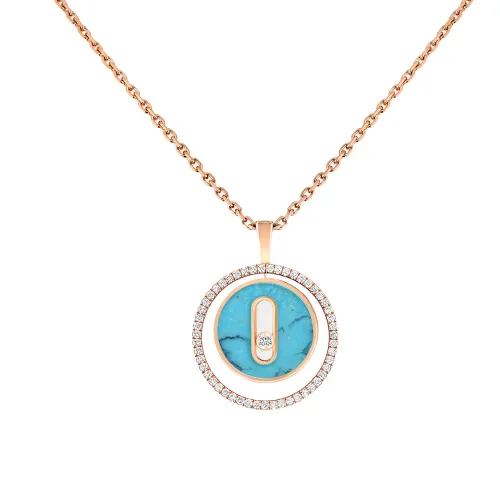 Image Lucky Move Diamond Necklace in Pink Gold and Turquoise
